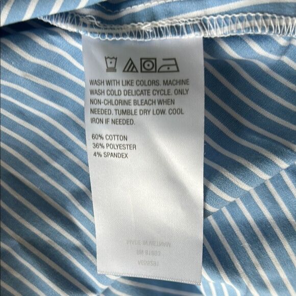 Attitudes by Renee Pleated Cuff Blue Chambray Stripe Button-Up Shirt Sz Large - Picture 4 of 6
